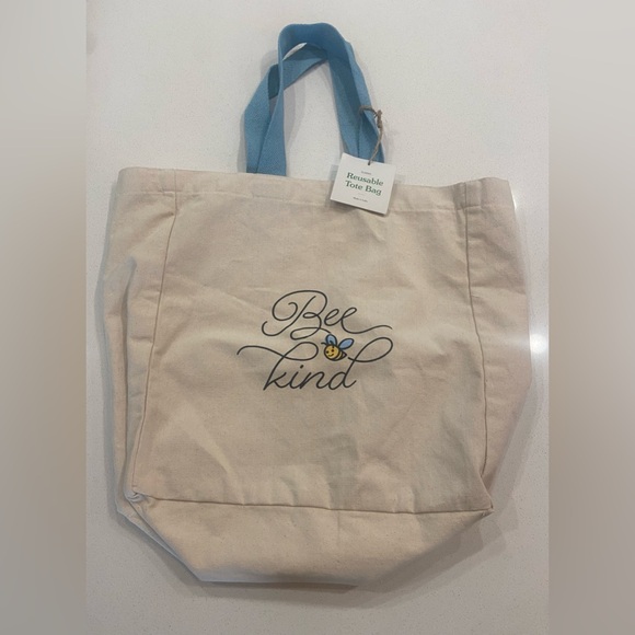 🐝 Bee Kind Reusable Tote with Turquoise Straps - Picture 1 of 3